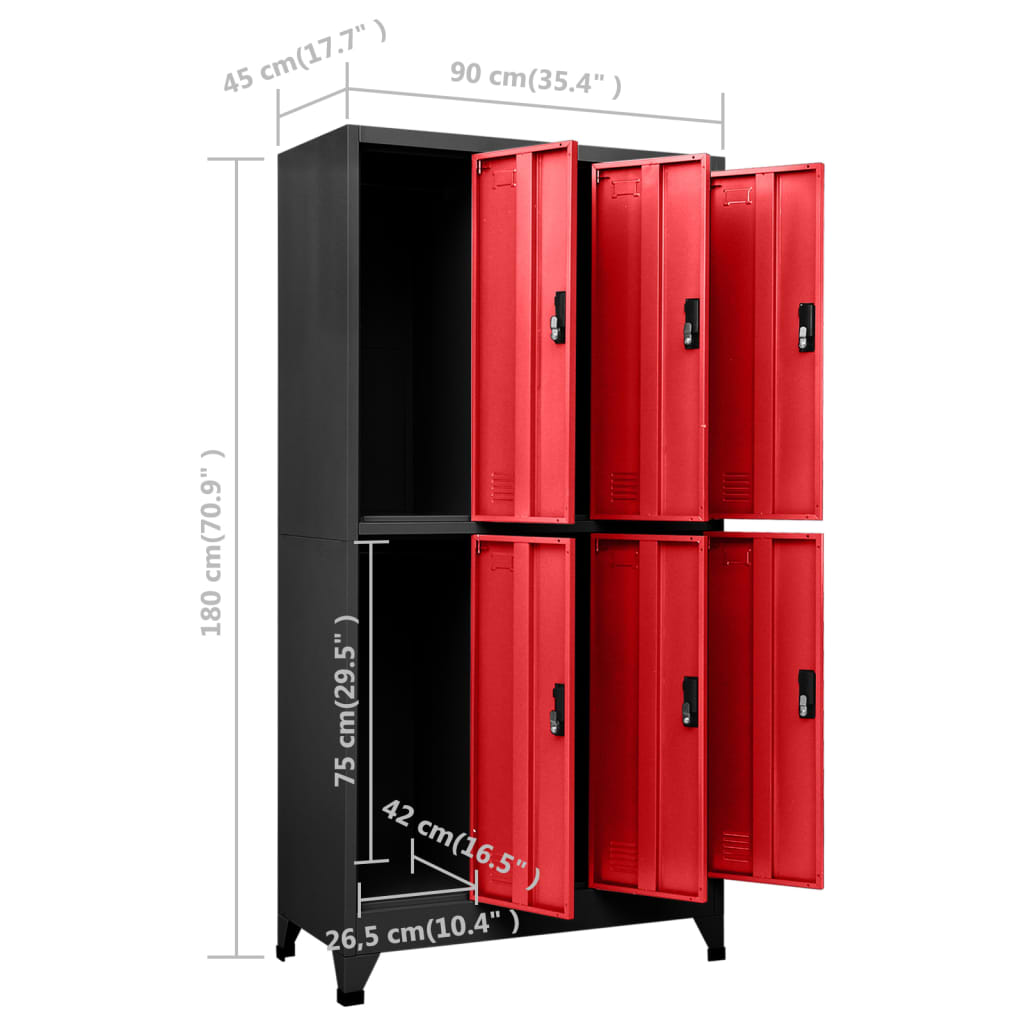 Armoire vestiaire anthracite et rouge 90x45x180 cm en acier
