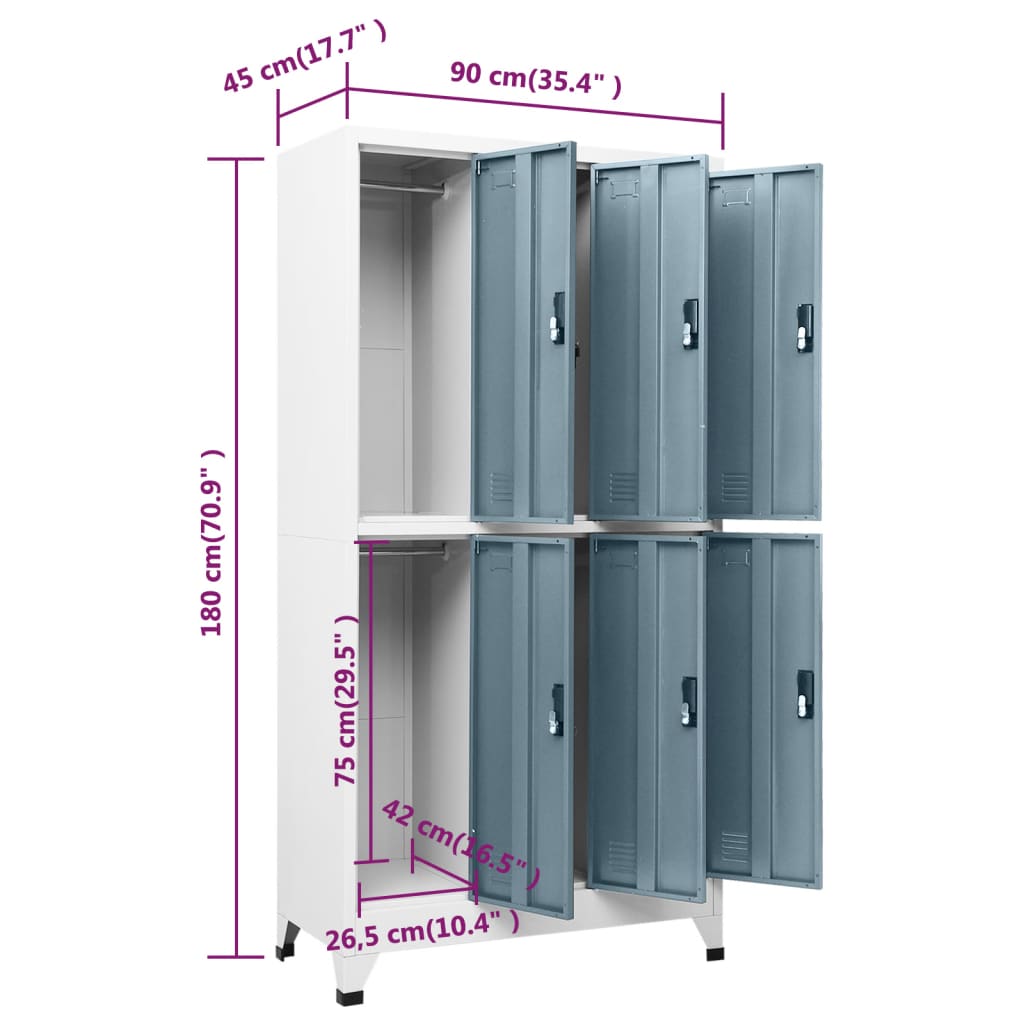 Locker cabinet light grey and dark grey 90x45x180 cm steel