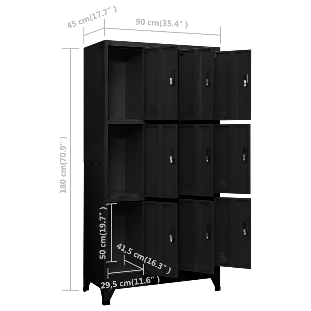 Locker cabinet black 90x45x180 cm steel