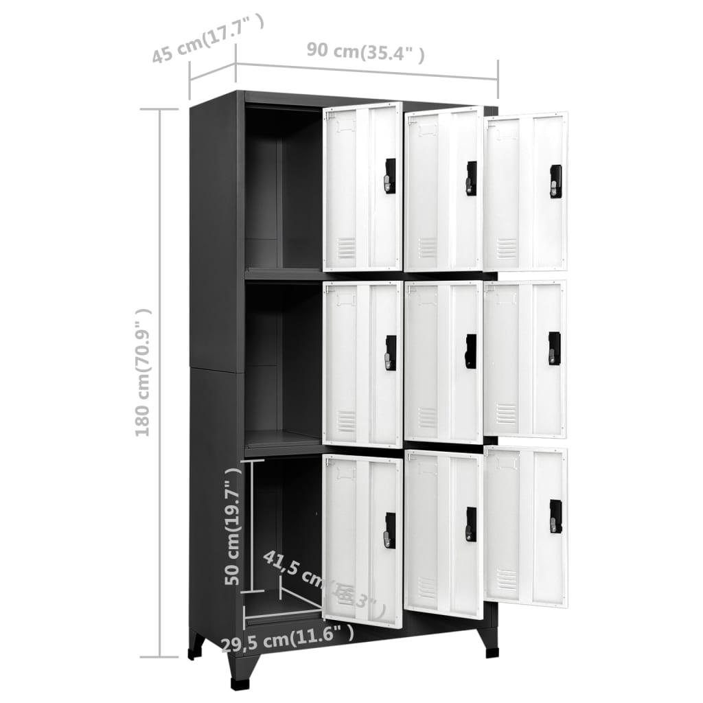 Armoire vestiaire anthracite et blanche 90x45x180 cm en acier