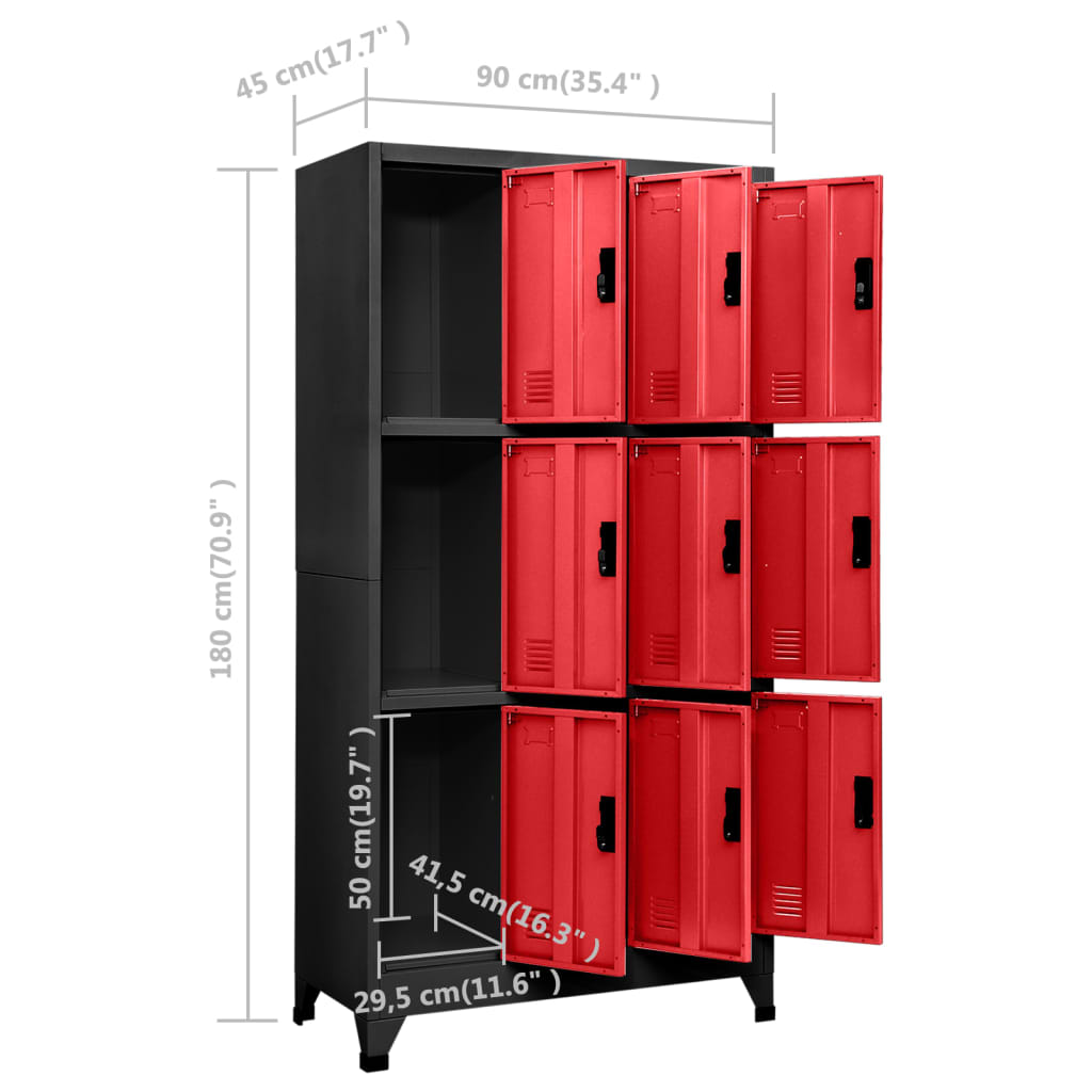 Armoire vestiaire anthracite et rouge 90x45x180 cm en acier