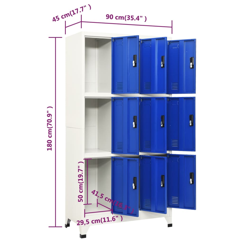 Locker cabinet grey and blue 90x45x180 cm steel