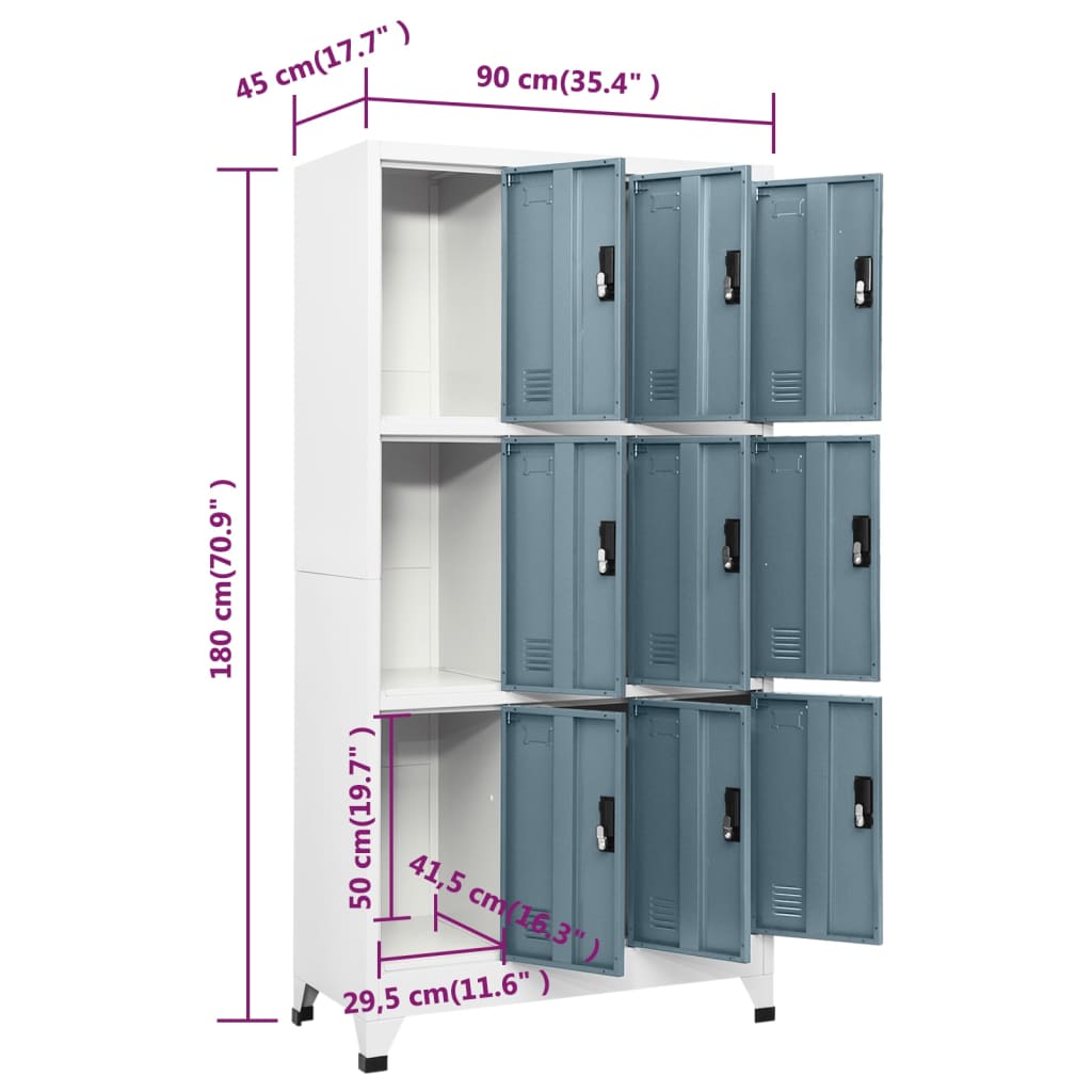 Locker cabinet light grey and dark grey 90x45x180 cm steel