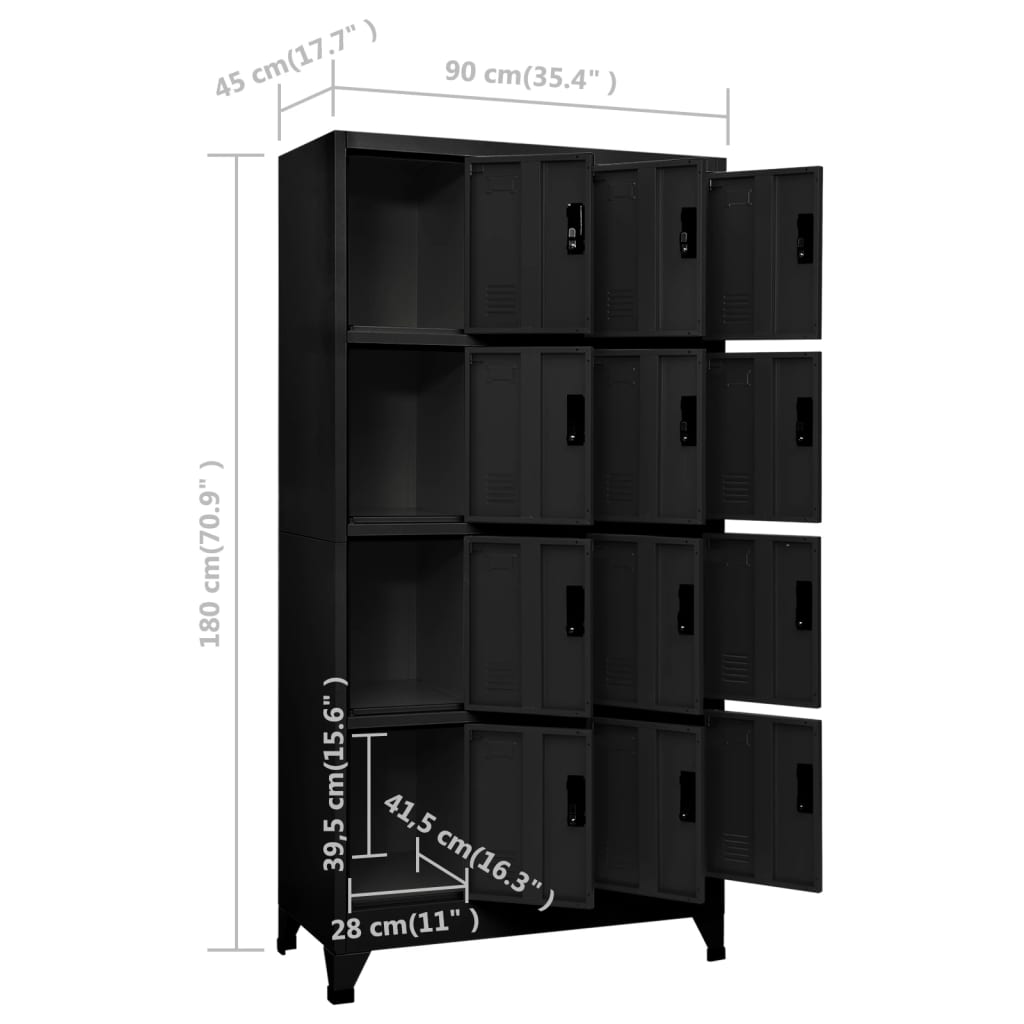 Locker cabinet black 90x45x180 cm steel