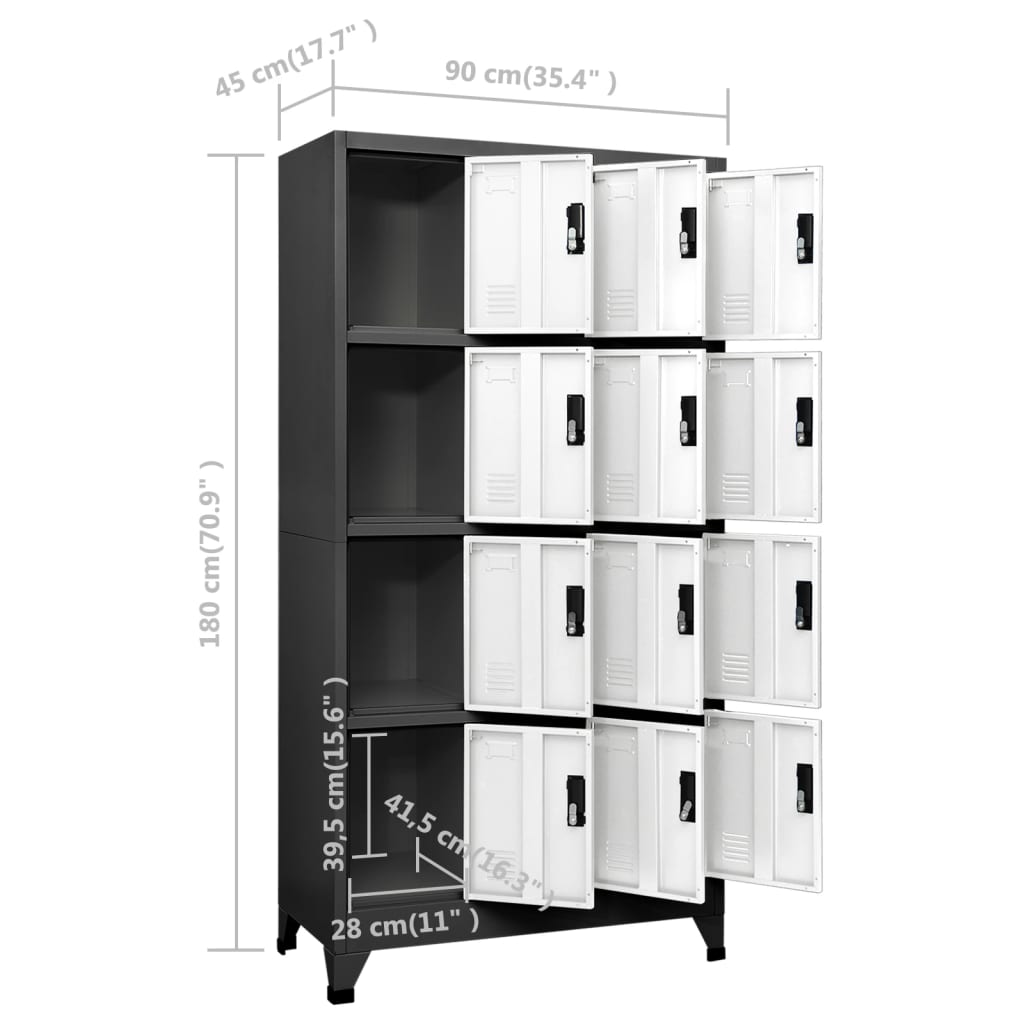 Armoire vestiaire anthracite et blanche 90x45x180 cm en acier