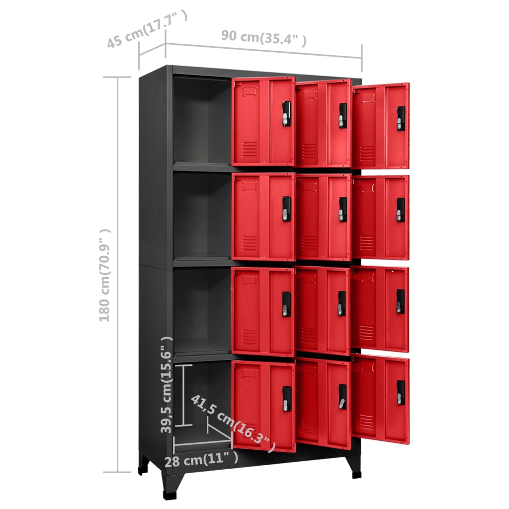 Armoire vestiaire anthracite et rouge 90x45x180 cm en acier