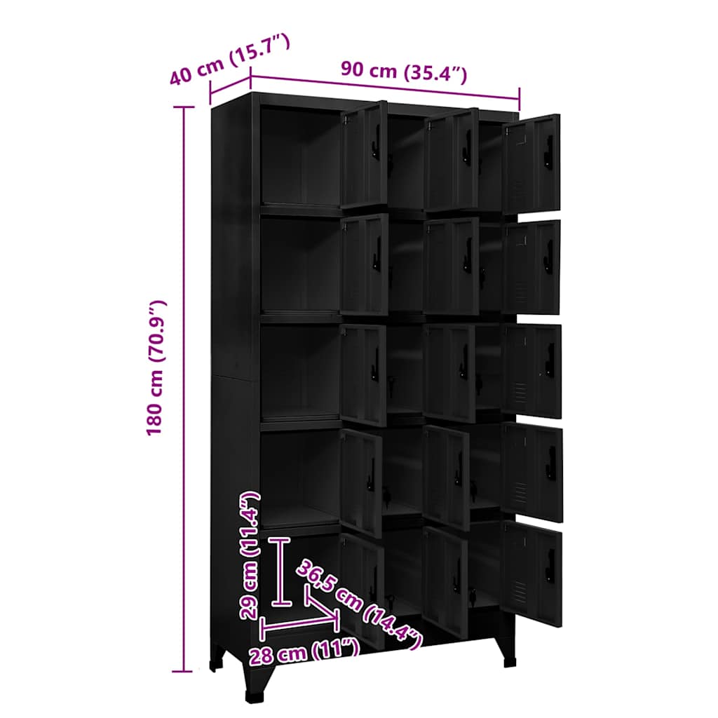 Schließfachschrank Schwarz 90x40x180 cm Stahl