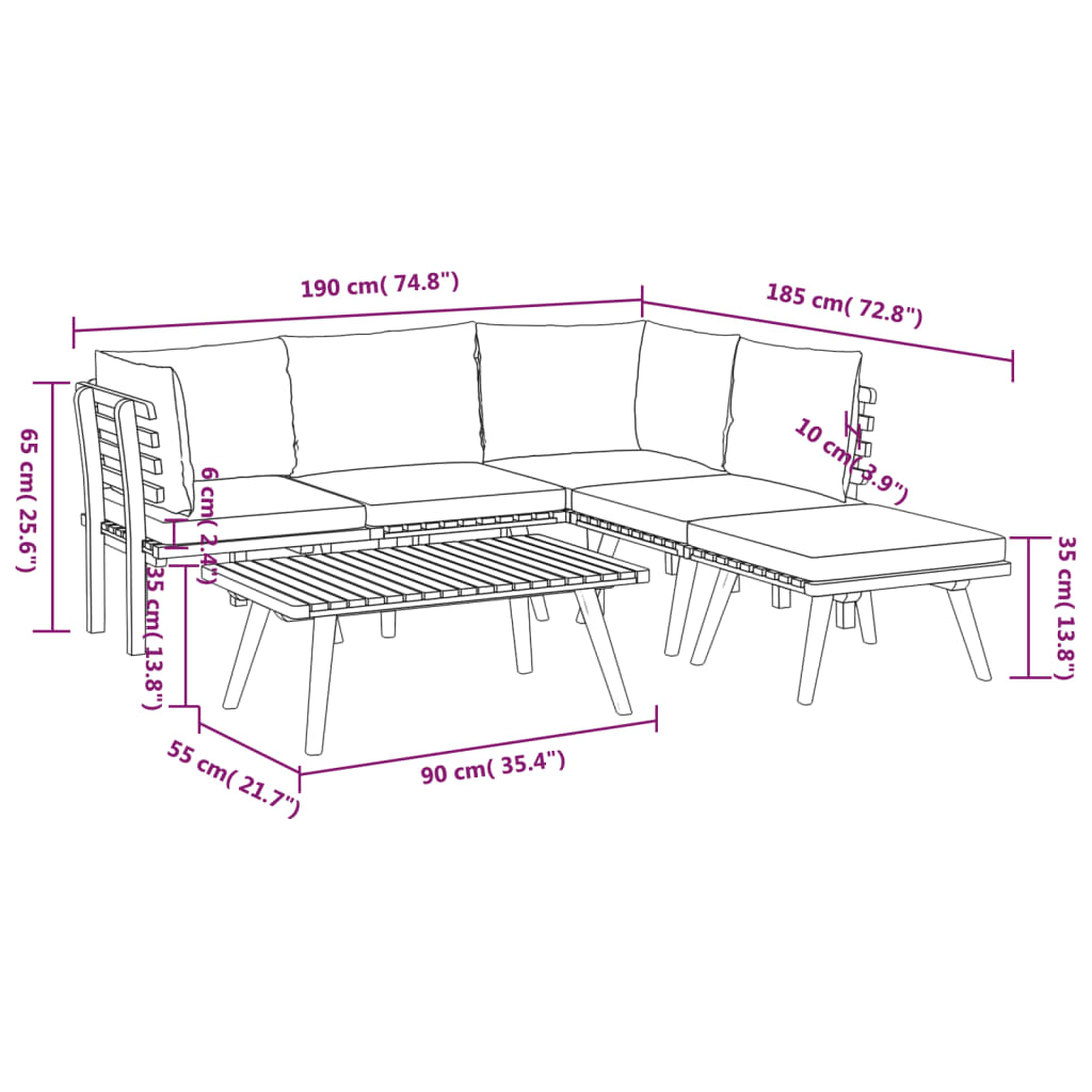 6-tlg. Garten-Lounge-Set mit Kissen Massivholz Akazie