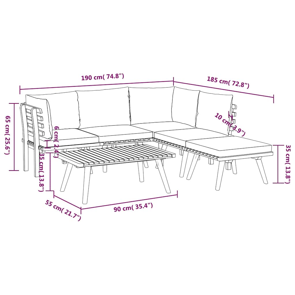 6-tlg. Garten-Lounge-Set mit Kissen Massivholz Akazie