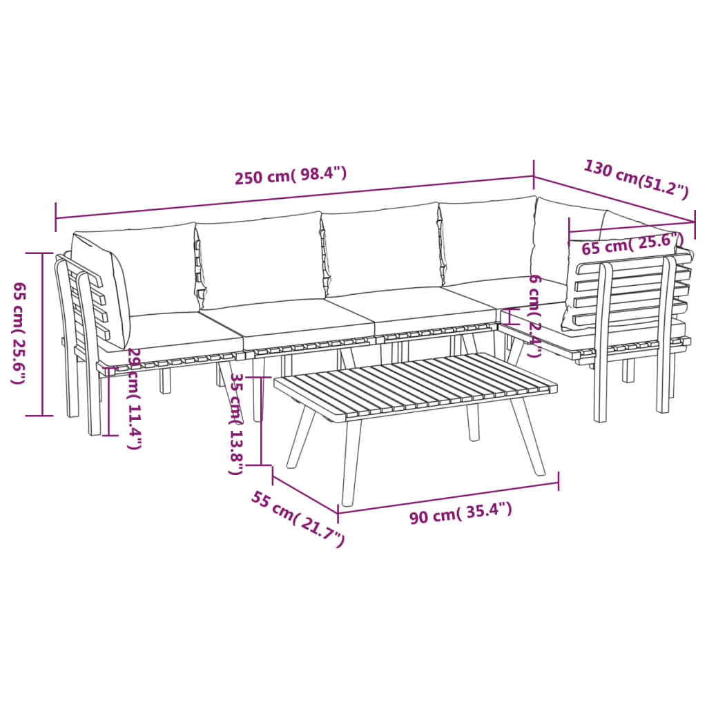 6-tlg. Garten-Lounge-Set mit Kissen Massivholz Akazie