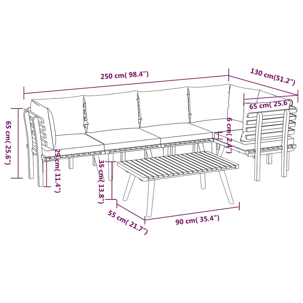6-tlg. Garten-Lounge-Set mit Kissen Massivholz Akazie