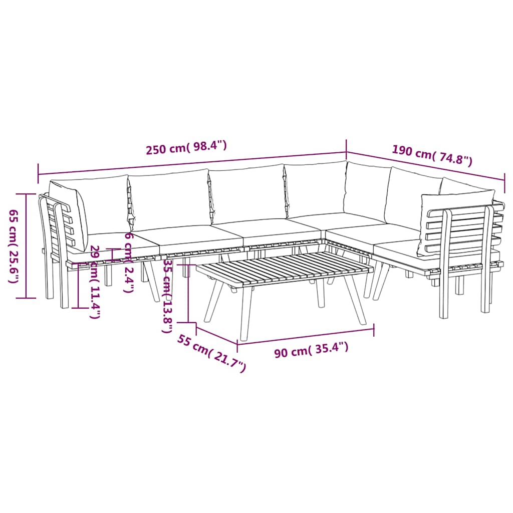 7-tlg. Garten-Lounge-Set mit Kissen Massivholz Akazie