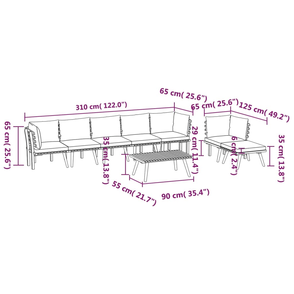 8-tlg. Garten-Lounge-Set mit Kissen Massivholz Akazie