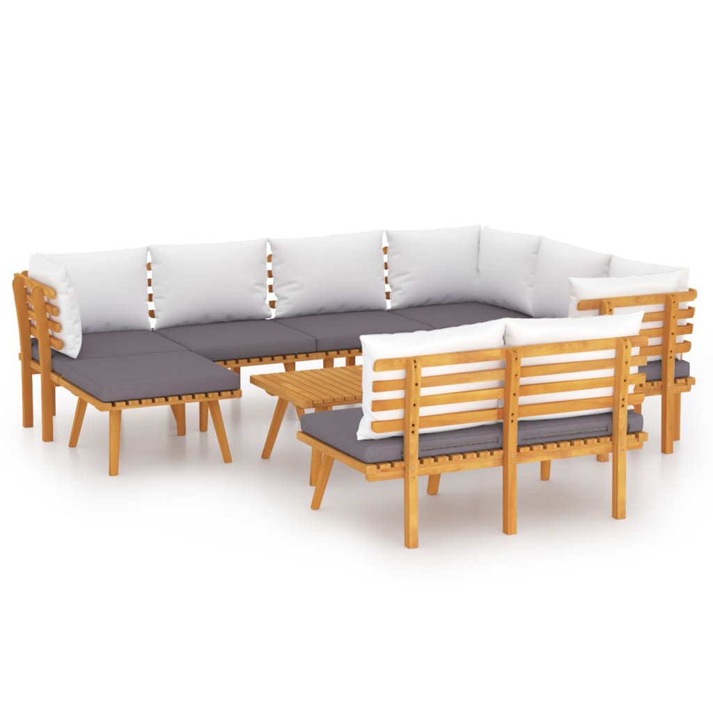 9-tlg. Garten-Lounge-Set mit Kissen Massivholz Akazie