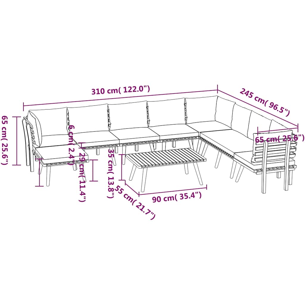 9-tlg. Garten-Lounge-Set mit Kissen Massivholz Akazie