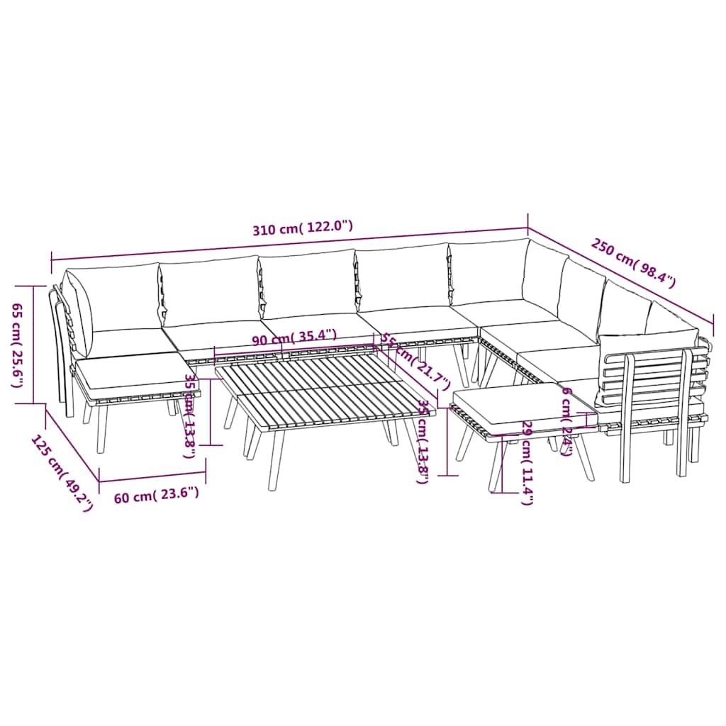 12-tlg. Garten-Lounge-Set mit Kissen Massivholz Akazie