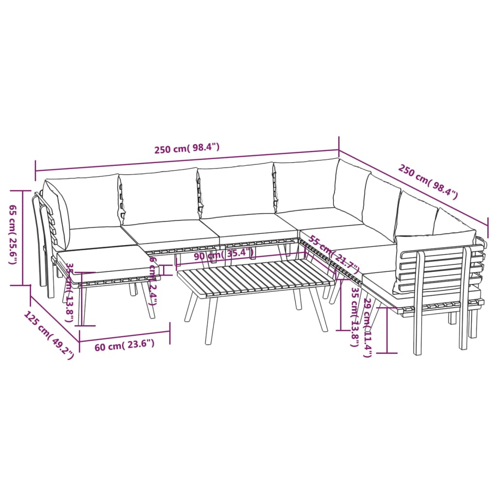 9-tlg. Garten-Lounge-Set mit Kissen Massivholz Akazie