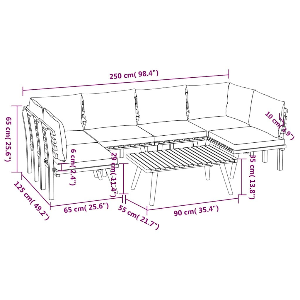 7-tlg. Garten-Lounge-Set mit Kissen Massivholz Akazie
