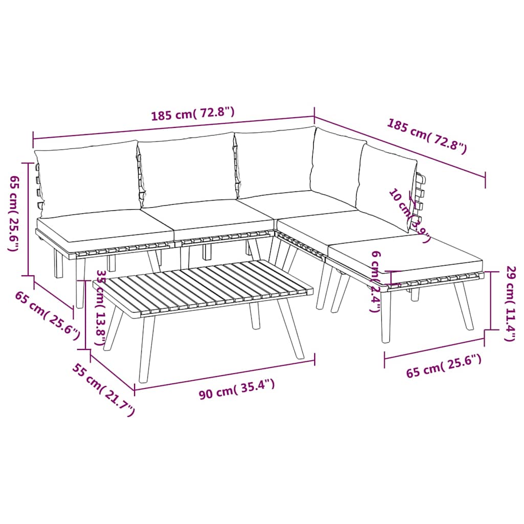 6-tlg. Garten-Lounge-Set mit Kissen Massivholz Akazie