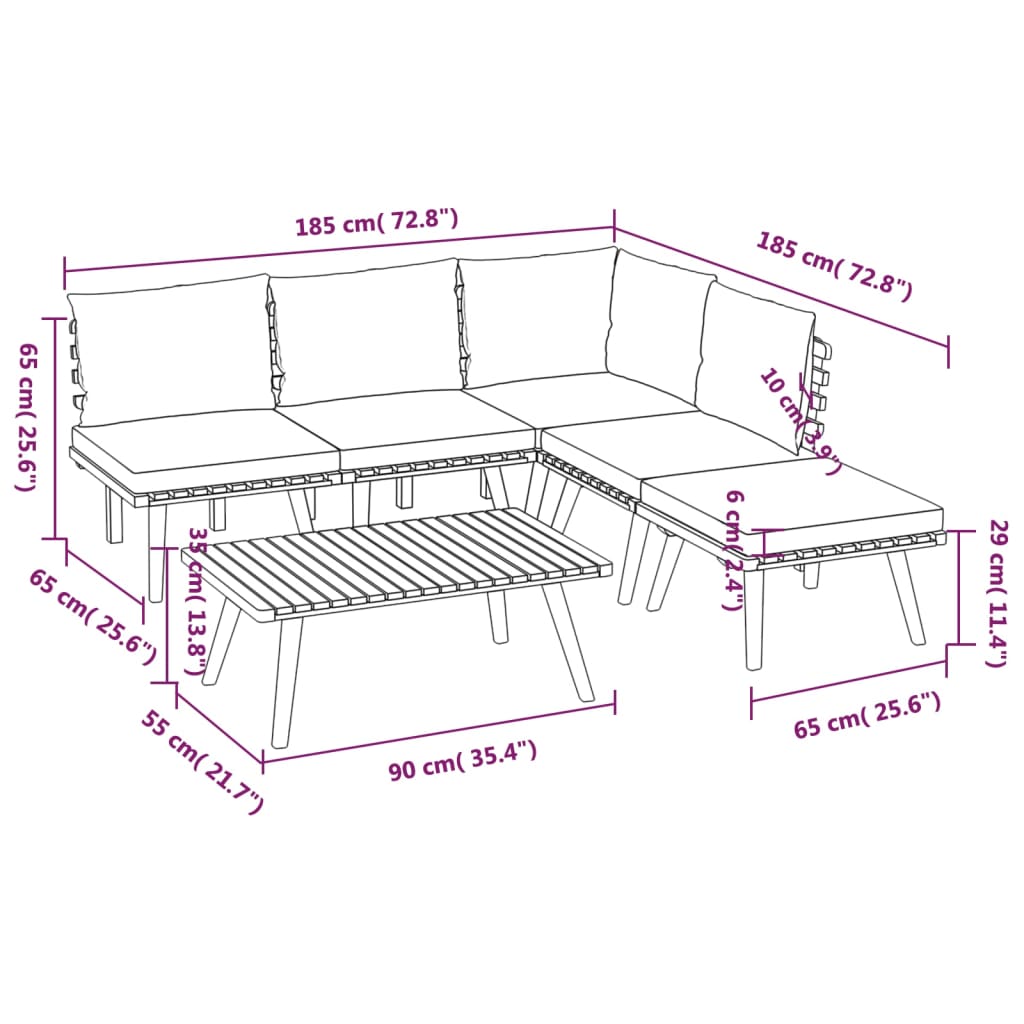 6-tlg. Garten-Lounge-Set mit Kissen Massivholz Akazie