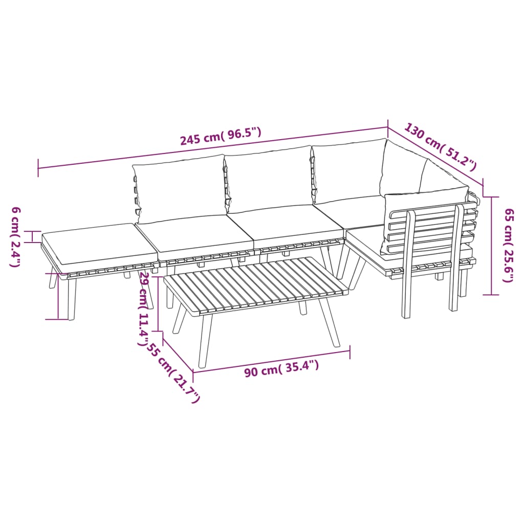 6-tlg. Garten-Lounge-Set mit Kissen Massivholz Akazie