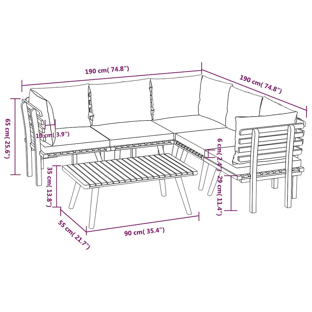 6-tlg. Garten-Lounge-Set mit Kissen Massivholz Akazie