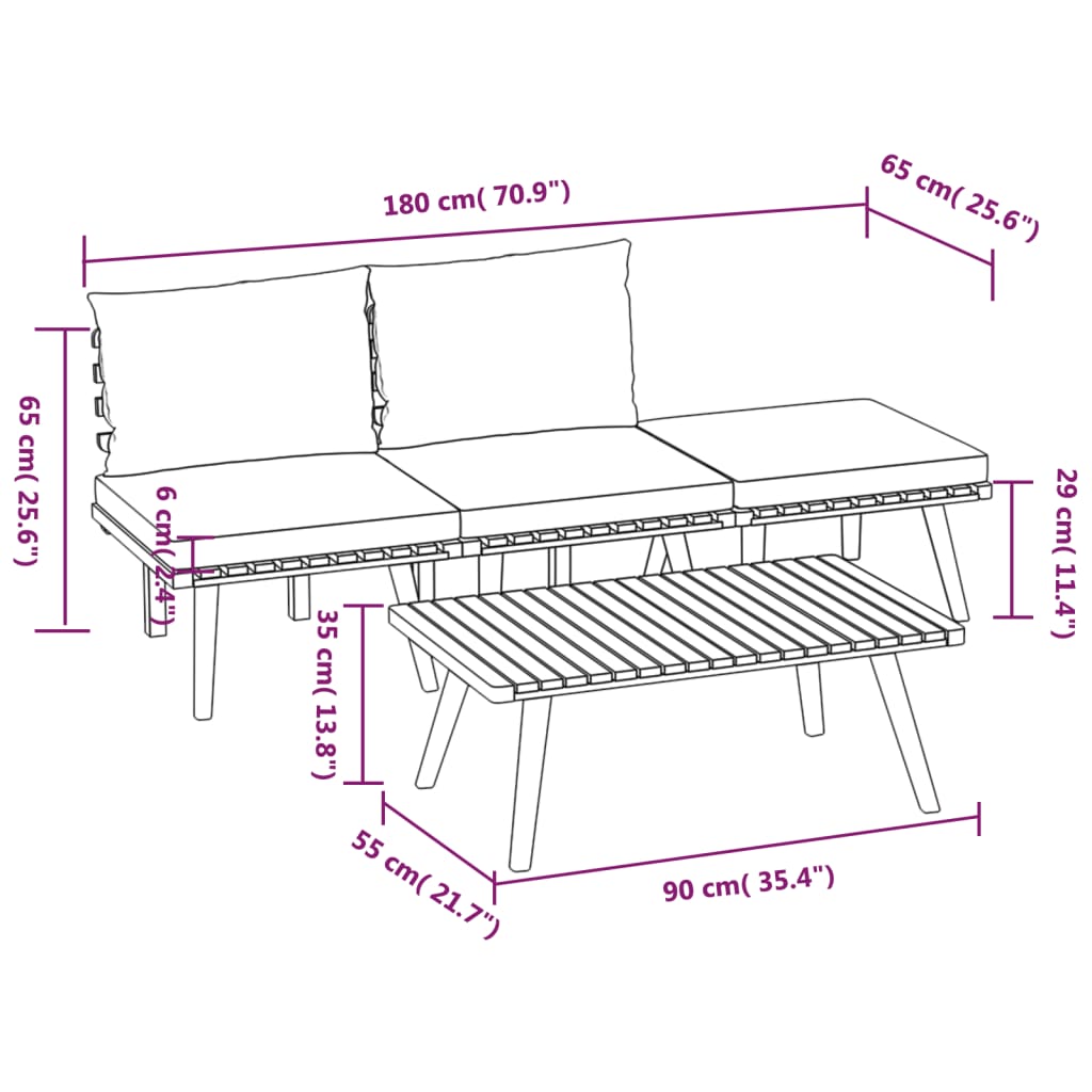 4-tlg. Garten-Lounge-Set mit Kissen Massivholz Akazie