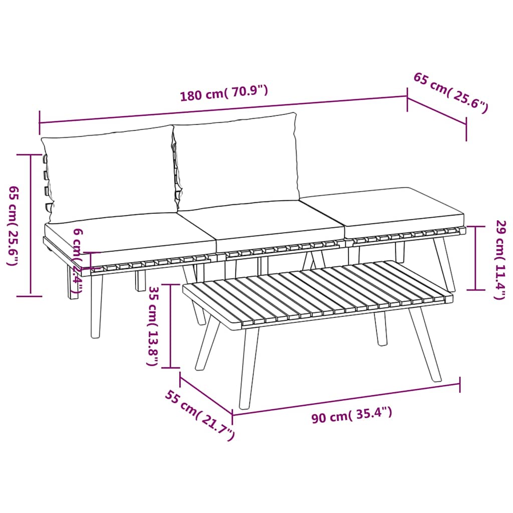 4-tlg. Garten-Lounge-Set mit Kissen Massivholz Akazie