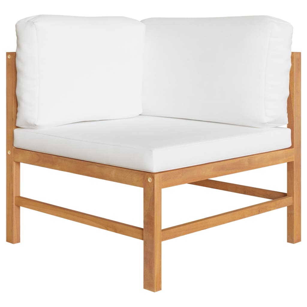 3-Sitzer-Gartensofa mit Creme Kissen Massivholz Teak