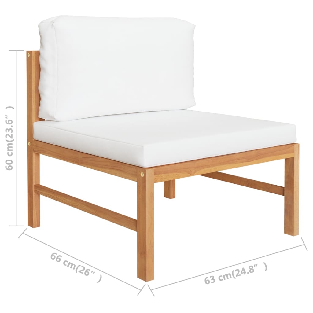 3-Sitzer-Gartensofa mit Creme Kissen Massivholz Teak