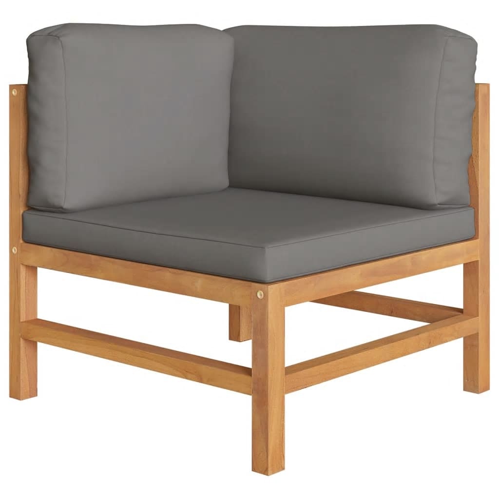3-Sitzer-Gartensofa mit Grauen Kissen Massivholz Teak