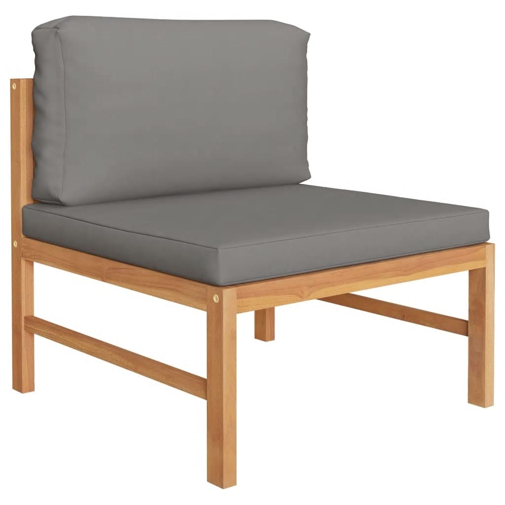 3-Sitzer-Gartensofa mit Grauen Kissen Massivholz Teak