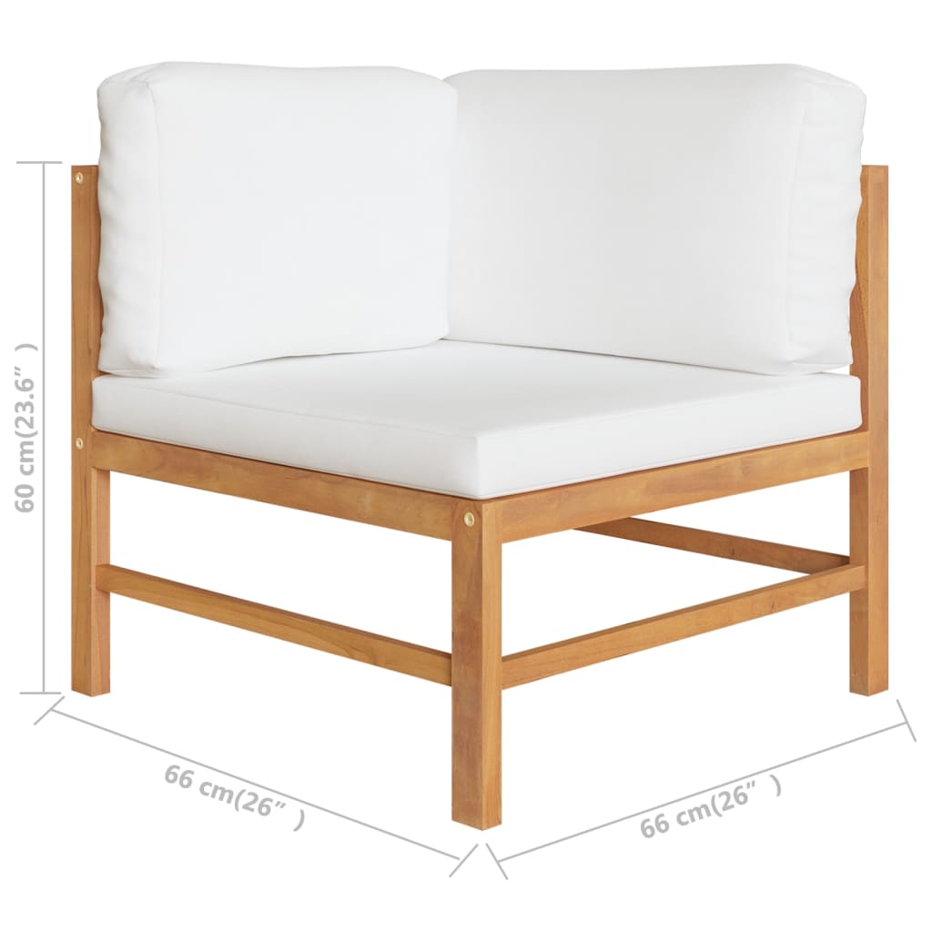 4-Sitzer-Gartensofa mit Creme Kissen Massivholz Teak