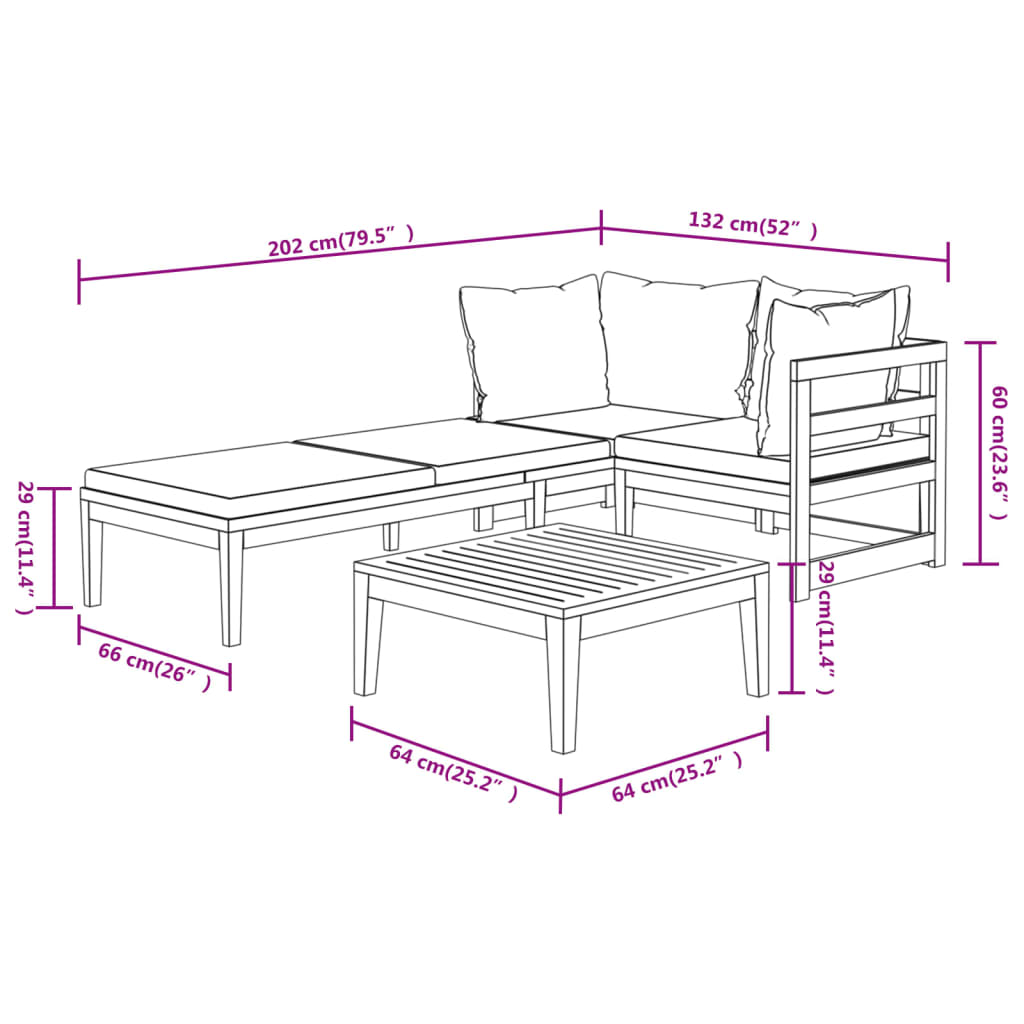 3-tlg. Garten-Lounge-Set mit Cremeweißen Kissen Massivholz Akazie