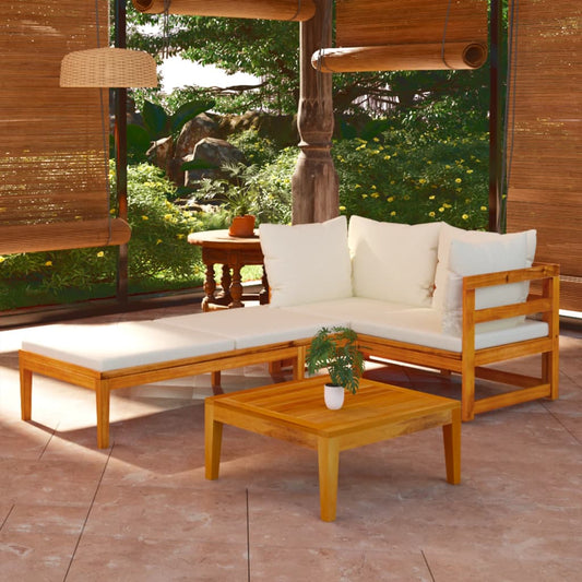 3-tlg. Garten-Lounge-Set mit Cremeweißen Kissen Massivholz Akazie