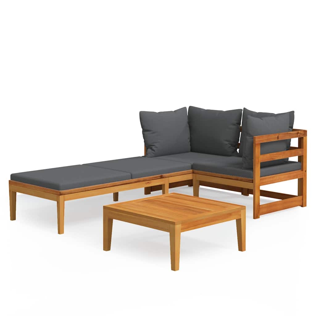 3-tlg. Garten-Lounge-Set mit Dunkelgrauen Kissen Massivholz Akazie