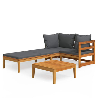 3-tlg. Garten-Lounge-Set mit Dunkelgrauen Kissen Massivholz Akazie