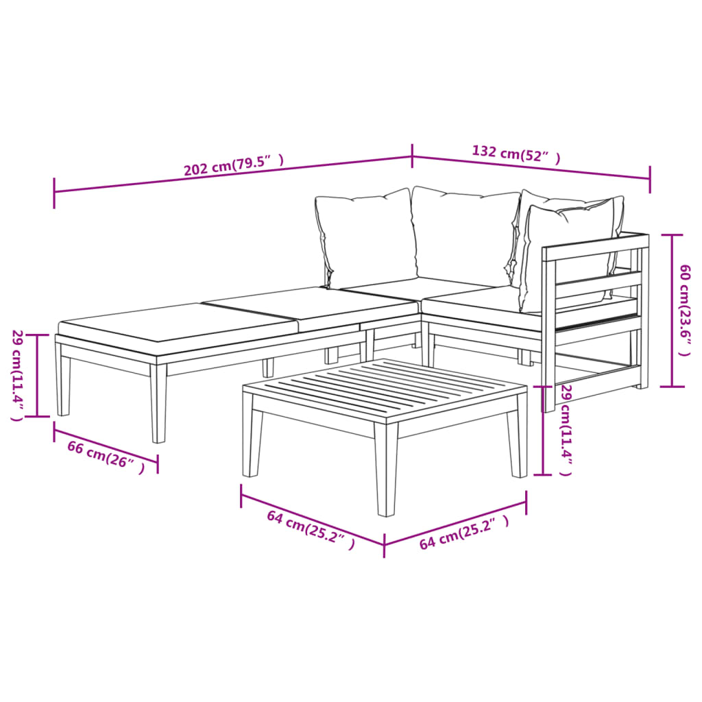 3-tlg. Garten-Lounge-Set mit Dunkelgrauen Kissen Massivholz Akazie