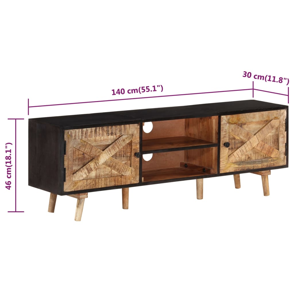 TV-Schrank 140x30x46 cm Rohes Mangoholz und Massivholz Akazie