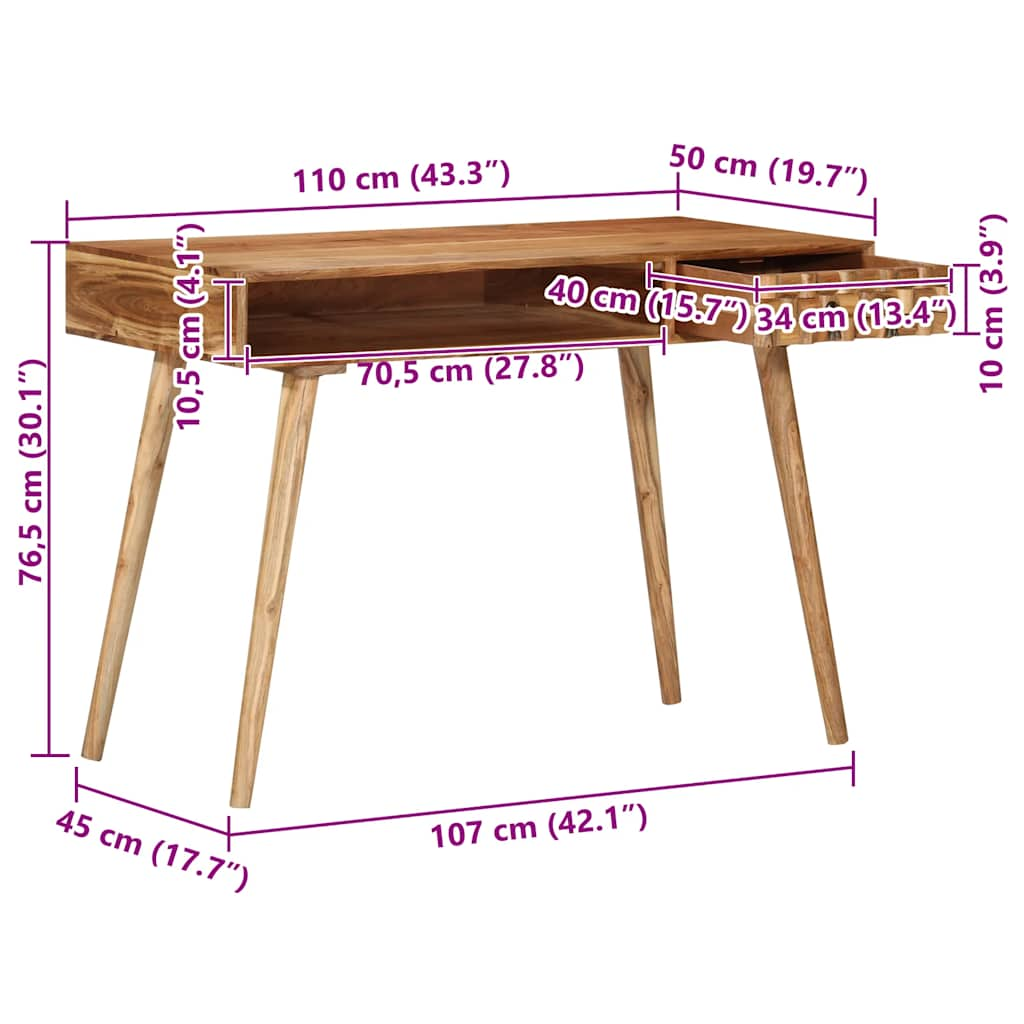 Schreibtisch 110x50x76 cm Massivholz Akazie