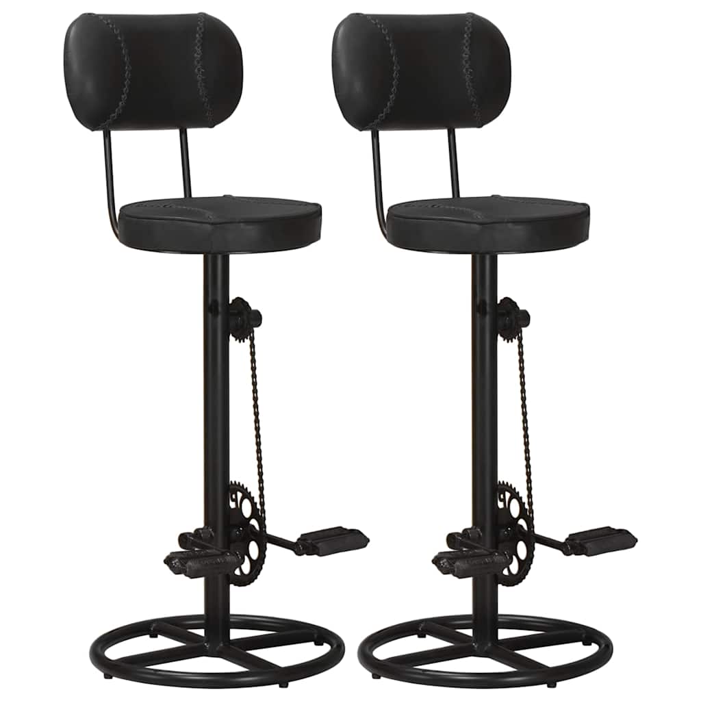 Barhocker 2 Stk. Schwarz Echtes Ziegenleder
