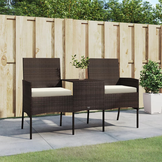 2-Sitzer Gartensofa mit Teetisch Poly Rattan Braun