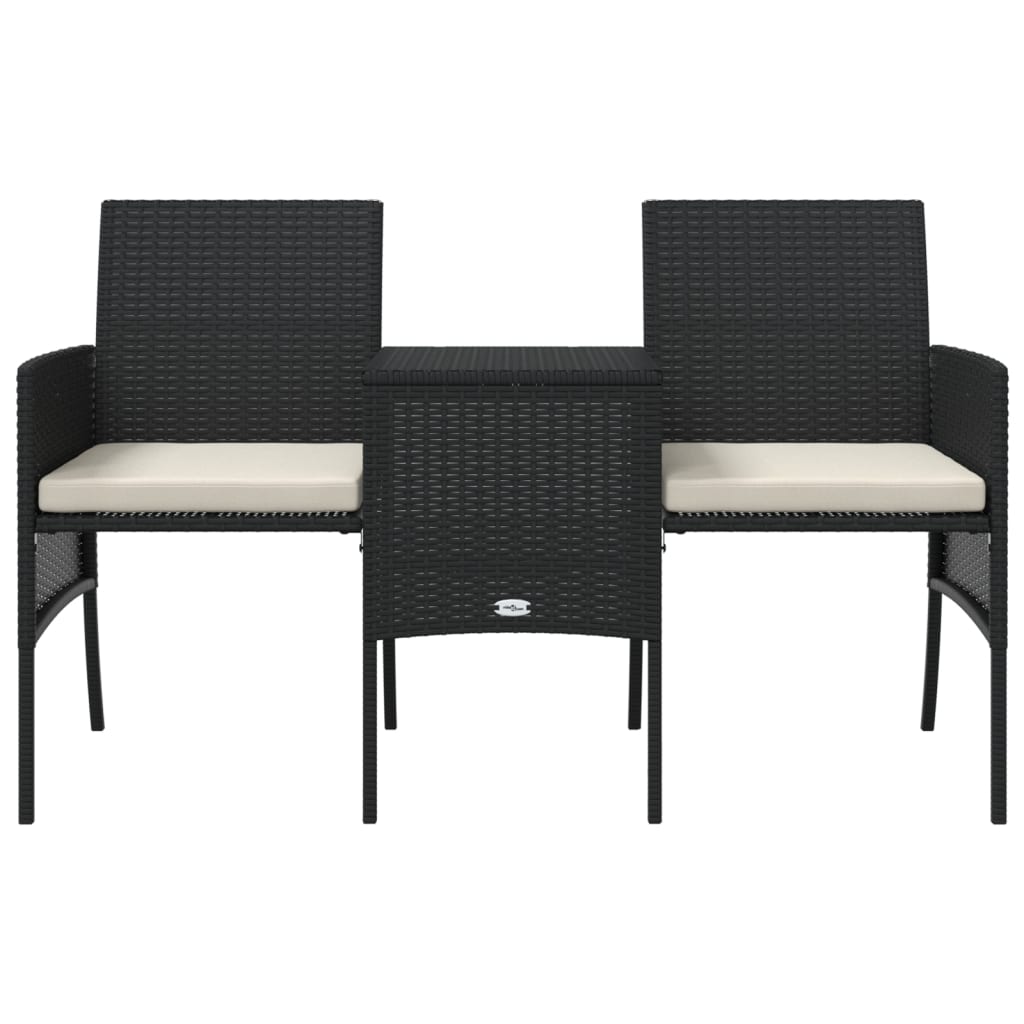 Gartensofa 2-Sitzer mit Tisch und Hockern Schwarz Poly Rattan