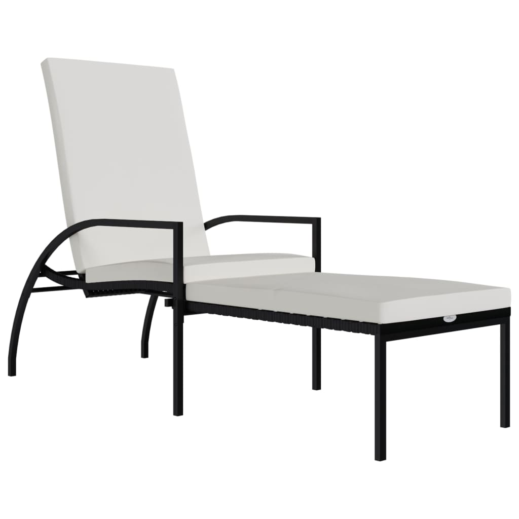 Chaise longue avec repose-pieds en rotin synthétique noir