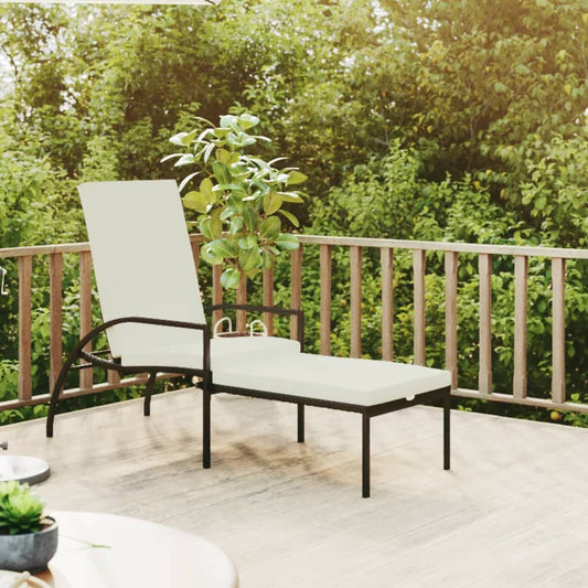 Chaise longue avec repose-pieds en rotin synthétique noir