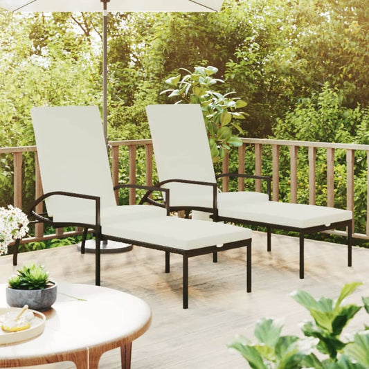Chaises longues 2 pièces avec repose-pieds en rotin synthétique marron