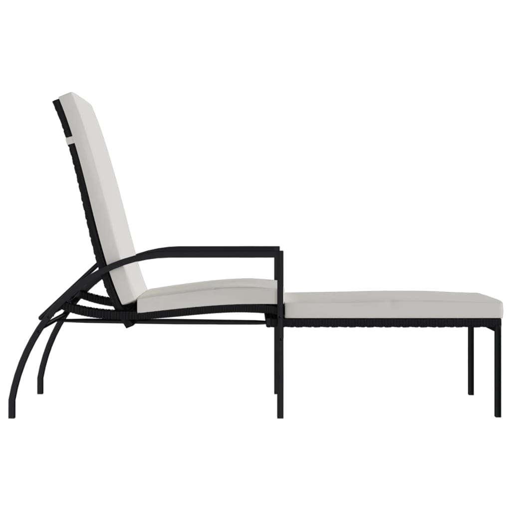 Chaises longues 2 pièces avec repose-pieds en rotin synthétique noir
