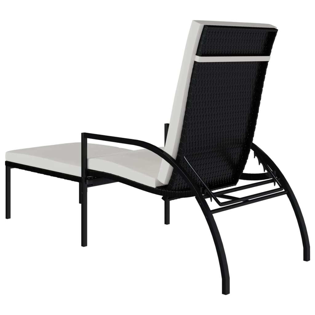 Chaises longues 2 pièces avec repose-pieds en rotin synthétique noir