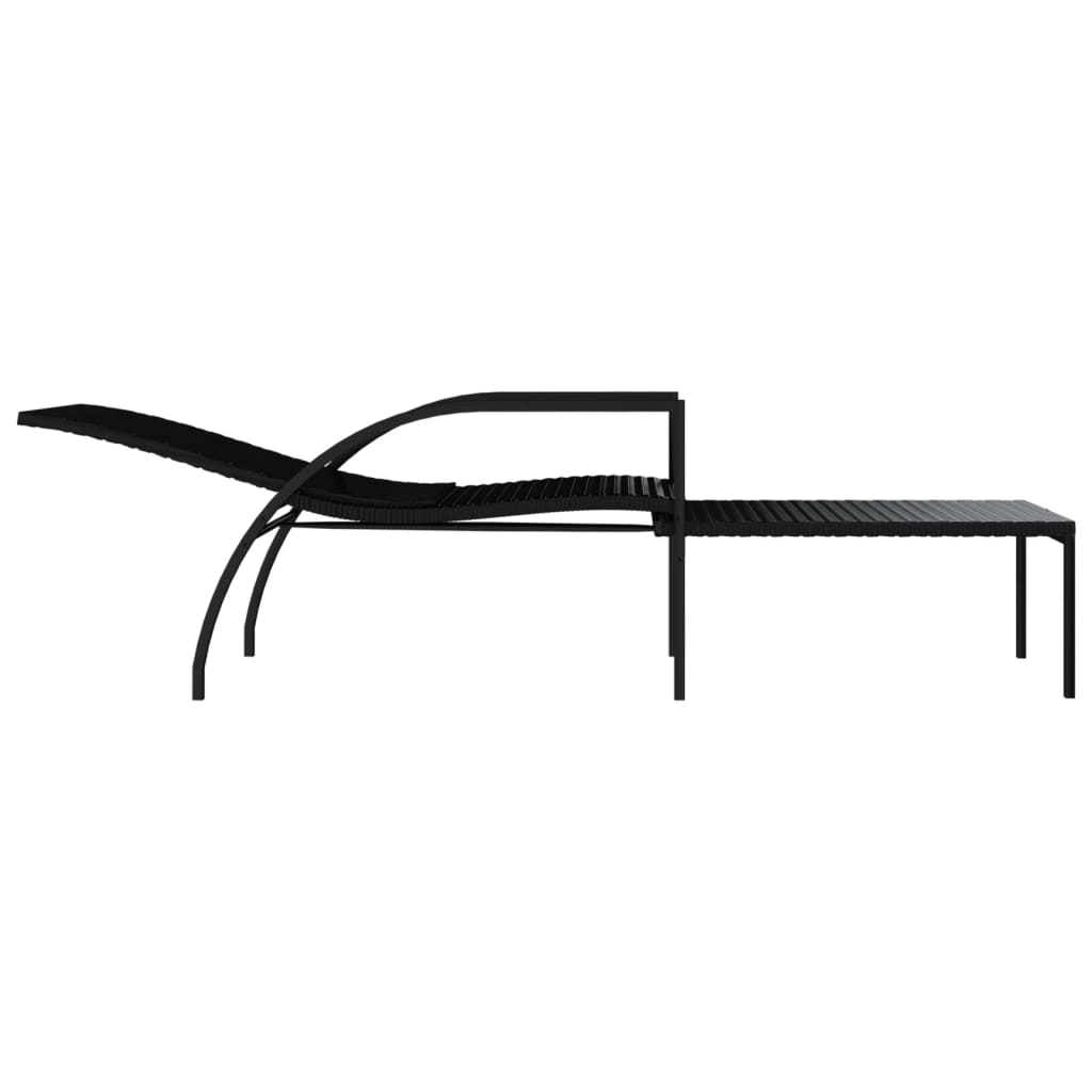 Chaises longues 2 pièces avec repose-pieds en rotin synthétique noir