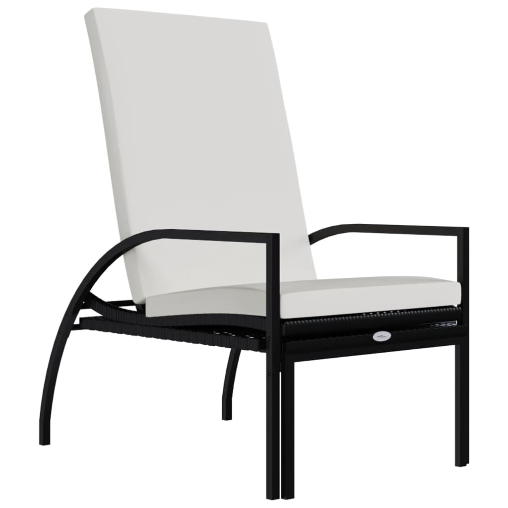 Chaises longues 2 pièces avec repose-pieds en rotin synthétique noir